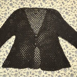 Pure Handknit Black crochet open knit cardigan size Small boho festival